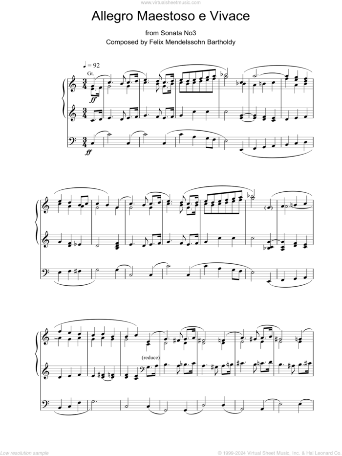 Allegro Maestoso e Vivace from Sonata No. 3 sheet music for organ by Felix Mendelssohn-Bartholdy, classical score, intermediate skill level