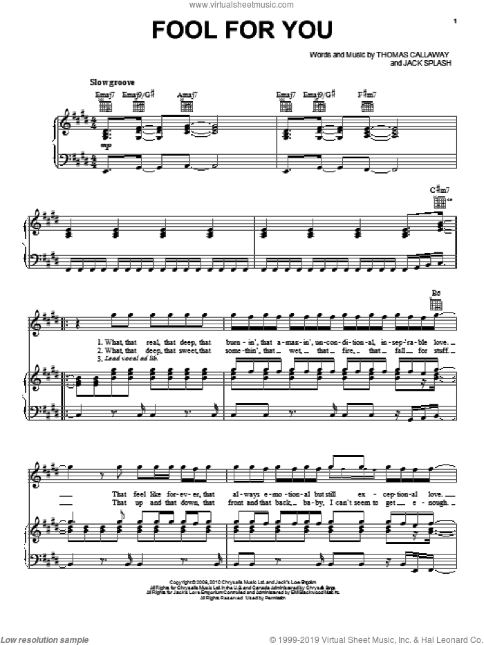 Fool For You sheet music for voice, piano or guitar by Cee Lo Green, Jack Splash and Thomas Callaway, intermediate skill level