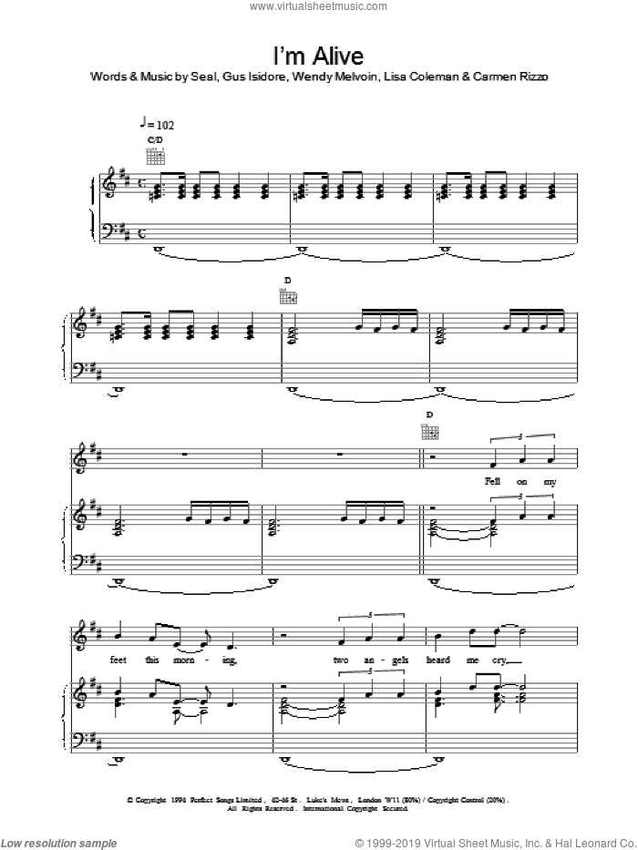 I'm Alive sheet music for voice, piano or guitar by Manuel Seal, intermediate skill level