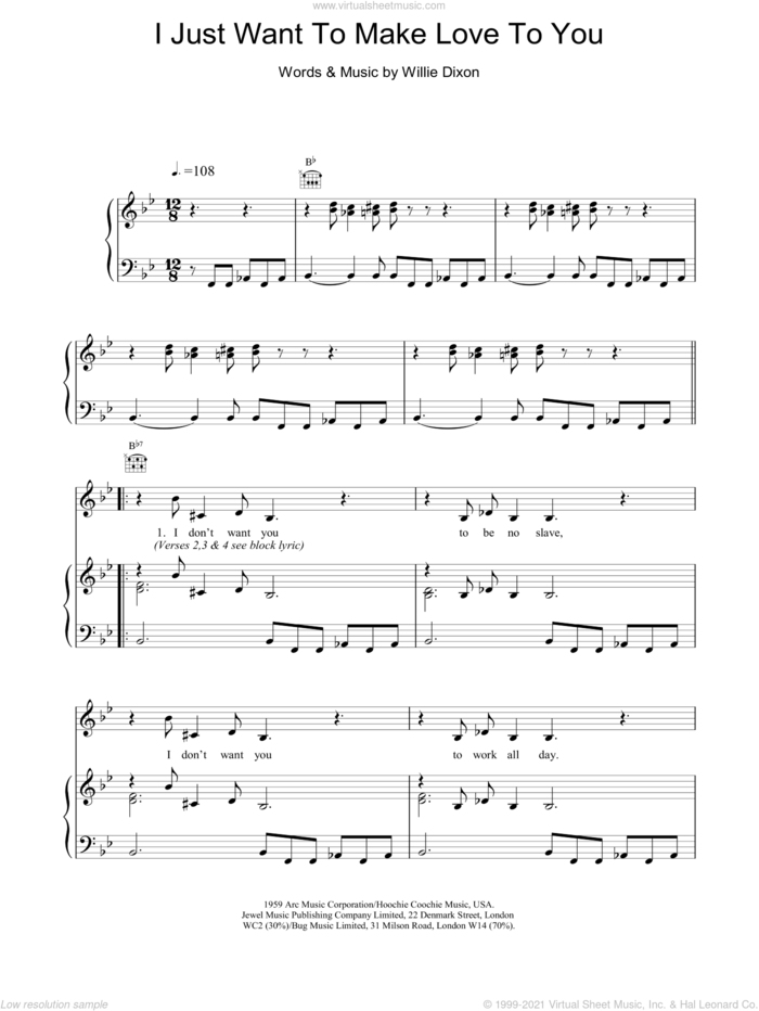 I Just Wanna Make Love To You sheet music for voice, piano or guitar by Etta James and Willie Dixon, intermediate skill level