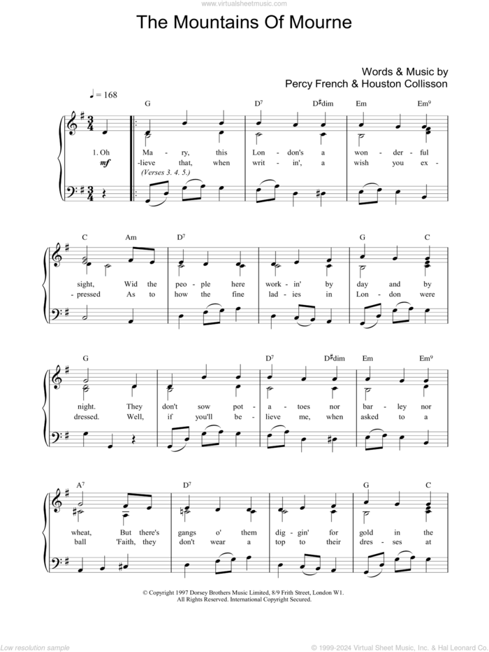 The Mountains Of Mourne sheet music for piano solo by Percy French, easy skill level