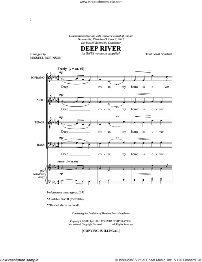Deep River sheet music for choir (SATB: soprano, alto, tenor, bass) by Russell Robinson and Miscellaneous, intermediate skill level