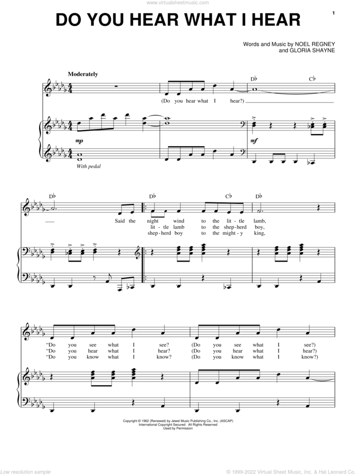 Do You Hear What I Hear sheet music for voice and piano by Bobby Vinton, Gloria Shayne and Noel Regney, intermediate skill level