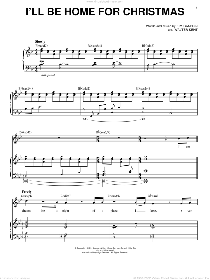 I'll Be Home For Christmas sheet music for voice and piano by Josh Groban, Kim Gannon and Walter Kent, intermediate skill level