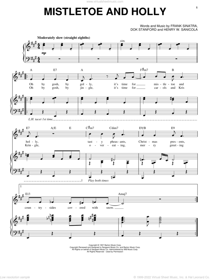Mistletoe And Holly sheet music for voice and piano by Frank Sinatra, Dok Stanford and Henry W. Sanicola, intermediate skill level
