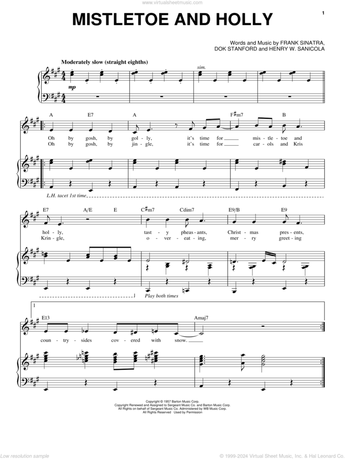 Mistletoe And Holly sheet music for voice and piano by Frank Sinatra, Dok Stanford and Henry W. Sanicola, intermediate skill level