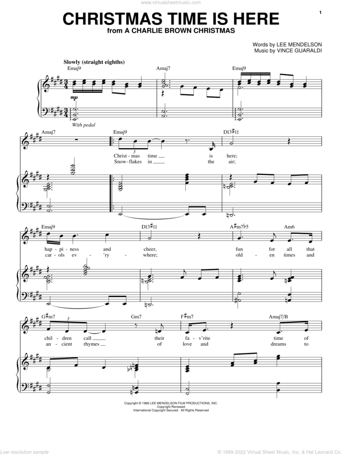 Christmas Time Is Here sheet music for voice and piano by Tony Bennett, Lee Mendelson and Vince Guaraldi, intermediate skill level