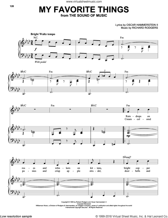 My Favorite Things sheet music for voice and piano by Richard Rodgers, Kenny Rogers, Rodgers & Hammerstein, The Sound Of Music (Musical) and Oscar II Hammerstein, intermediate skill level