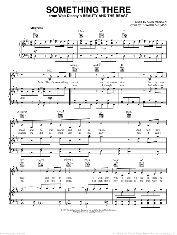 Something There (from Beauty And The Beast) sheet music for voice, piano or guitar by Alan Menken, Beauty And The Beast, Alan Menken & Howard Ashman and Howard Ashman, wedding score, intermediate skill level