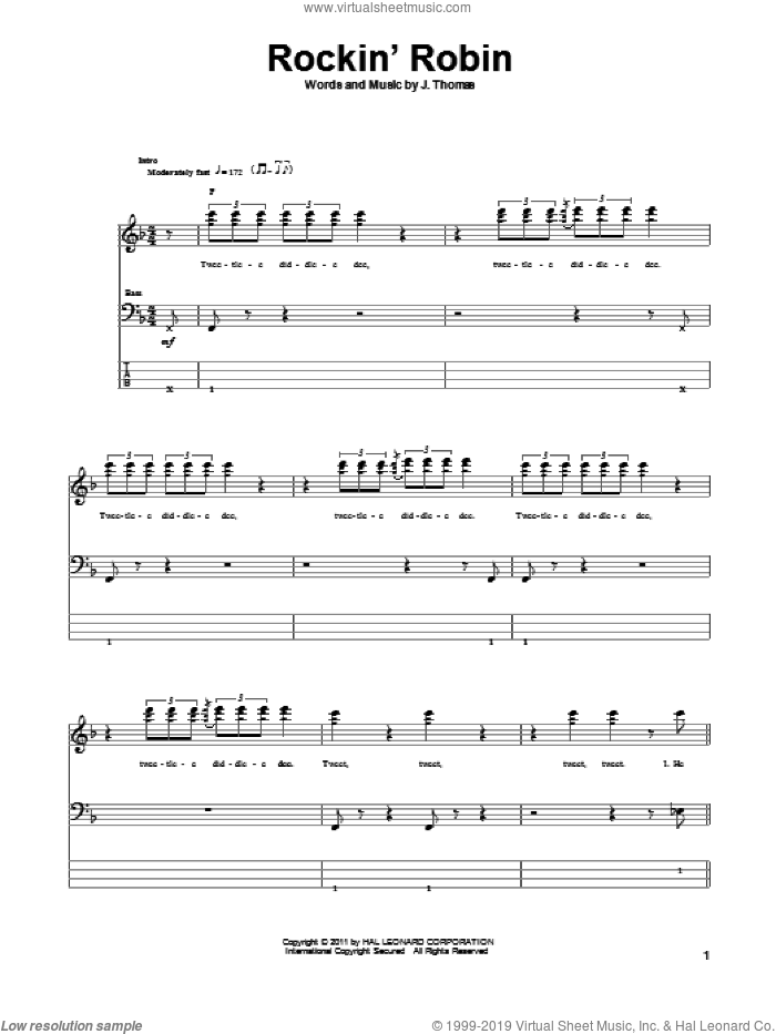 Rockin' Robin sheet music for bass (tablature) (bass guitar) by The Jackson 5, Bobby Day and Thomas Jimmie, intermediate skill level