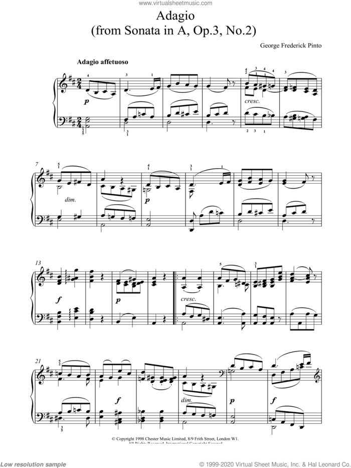 Adagio Op3 No2 sheet music for piano solo by G.F Pinto, classical score, intermediate skill level