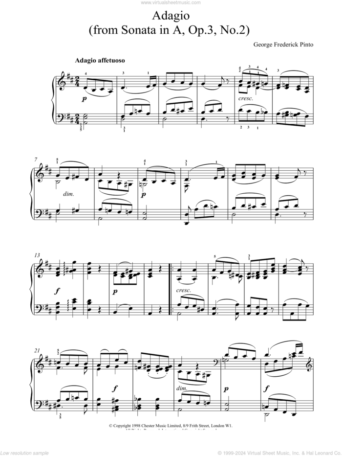 Adagio Op3 No2 sheet music for piano solo by G.F Pinto, classical score, intermediate skill level