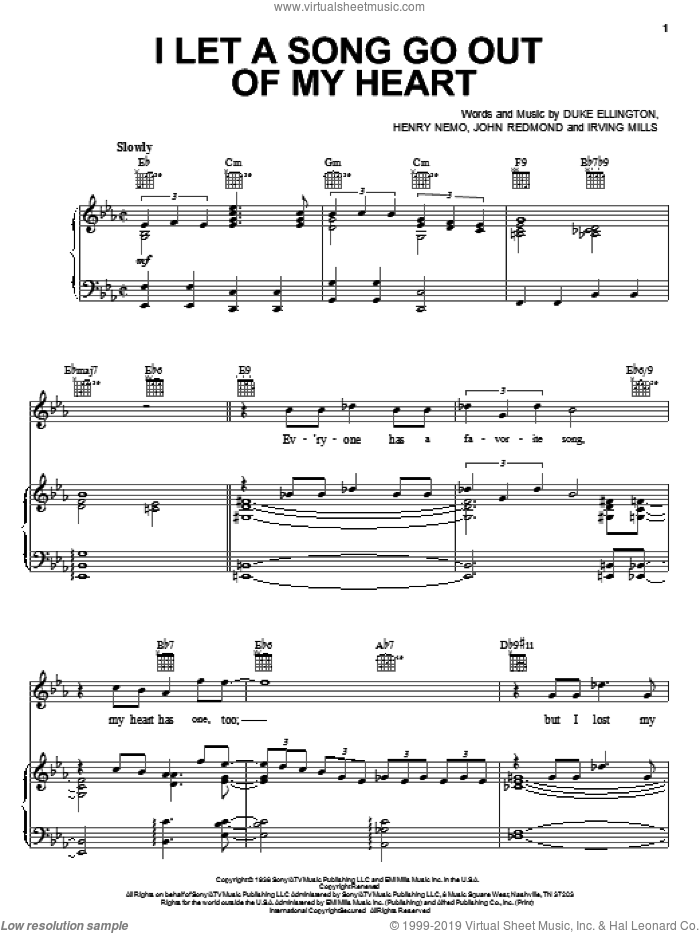 I Let A Song Go Out Of My Heart sheet music for voice, piano or guitar by Duke Ellington, Henry Nemo, Irving Mills and John Redmond, intermediate skill level