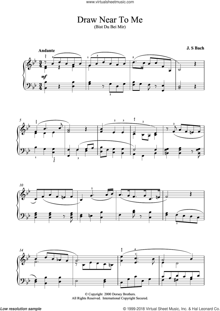Draw Near to Me sheet music for piano solo by Johann Sebastian Bach, classical score, intermediate skill level