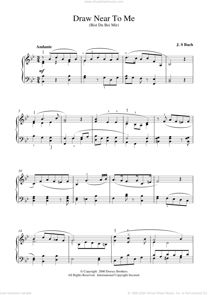 Draw Near to Me sheet music for piano solo by Johann Sebastian Bach, classical score, intermediate skill level