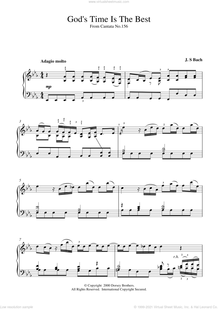 God's Time Is The Best sheet music for piano solo by Johann Sebastian Bach, classical score, intermediate skill level