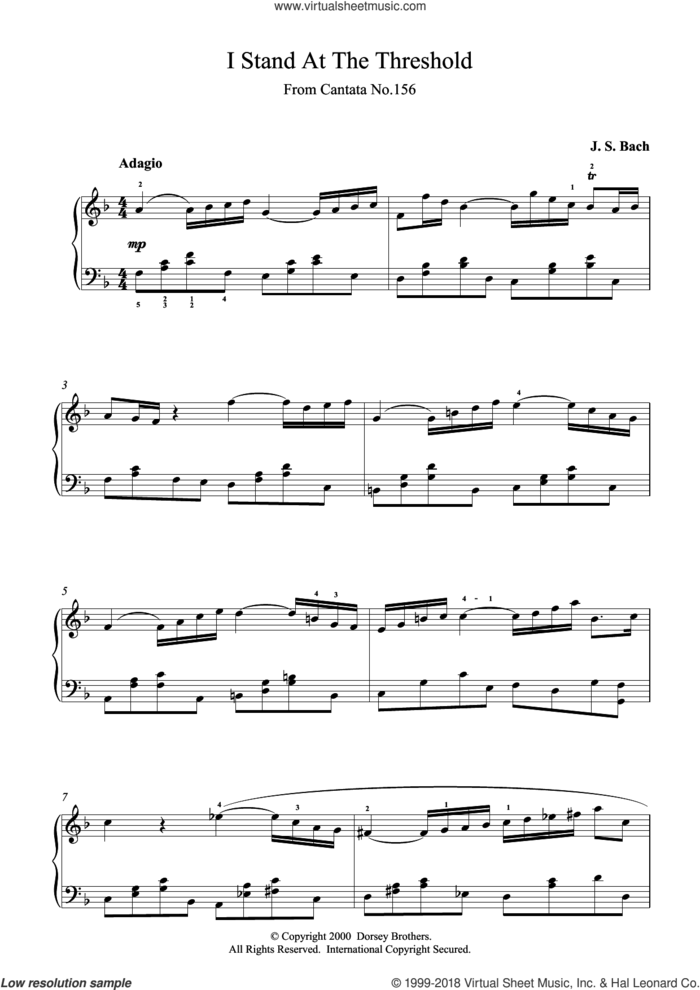 I Stand At The Threshold sheet music for piano solo by Johann Sebastian Bach, classical score, intermediate skill level