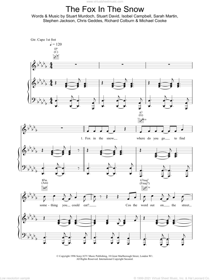 Fox In The Snow sheet music for voice, piano or guitar, intermediate skill level