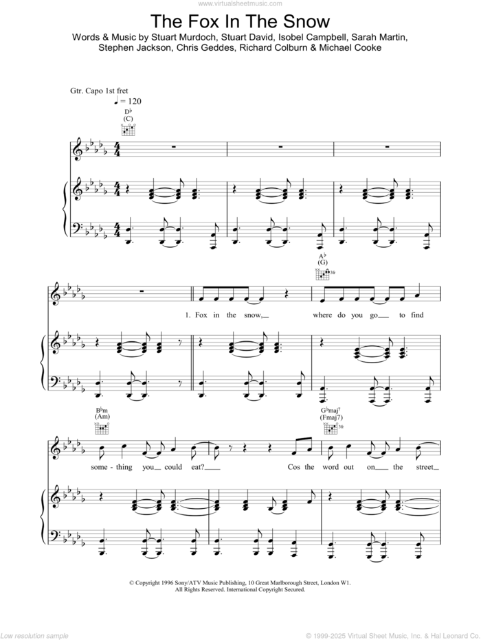 Fox In The Snow sheet music for voice, piano or guitar, intermediate skill level