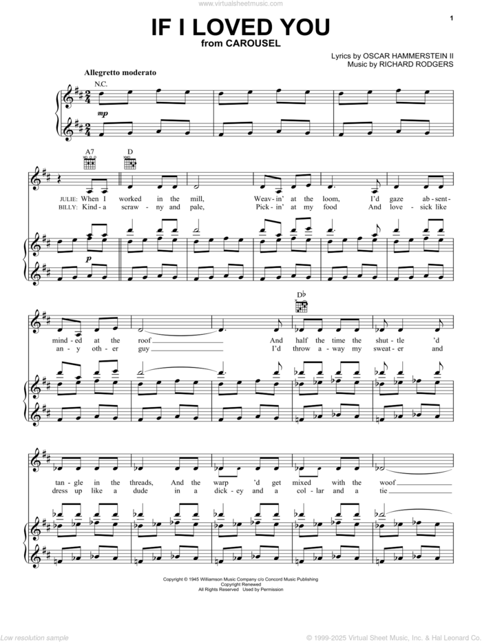 If I Loved You sheet music for voice, piano or guitar by Rodgers & Hammerstein, Carousel (Musical), Oscar II Hammerstein and Richard Rodgers, intermediate skill level