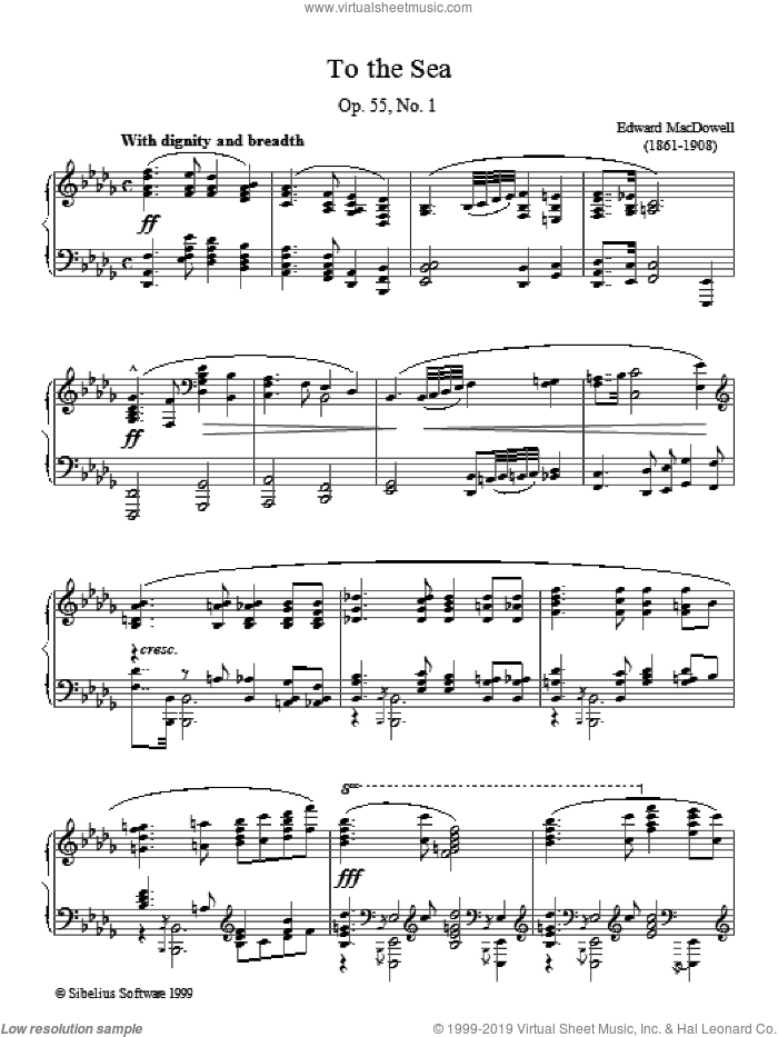 To The Sea sheet music for piano solo by Edward MacDowell, classical score, intermediate skill level