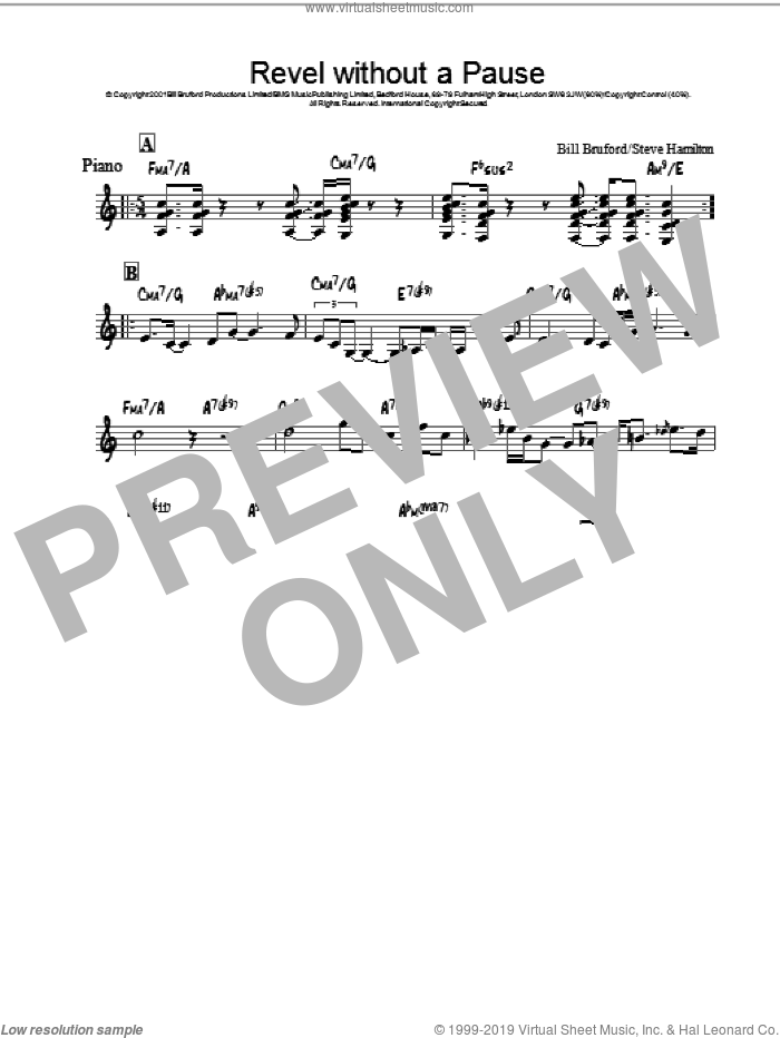 Revel Without A Pause sheet music for piano solo by Bill Bruford and Steve Hamilton, intermediate skill level