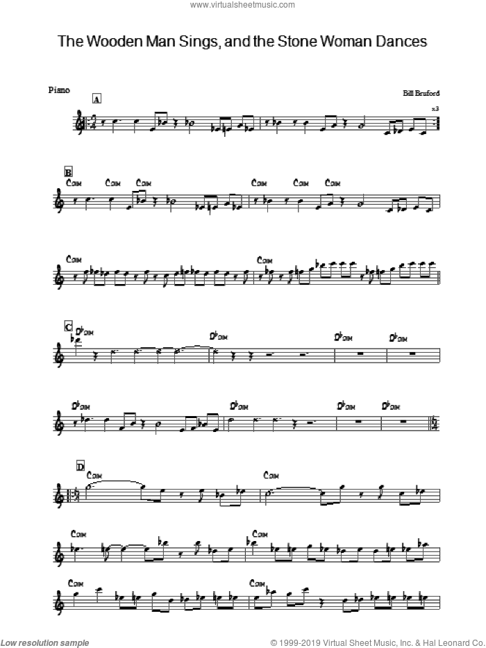 The Wooden Man Sings And The Stone Woman Dances sheet music for piano solo by Bill Bruford, intermediate skill level