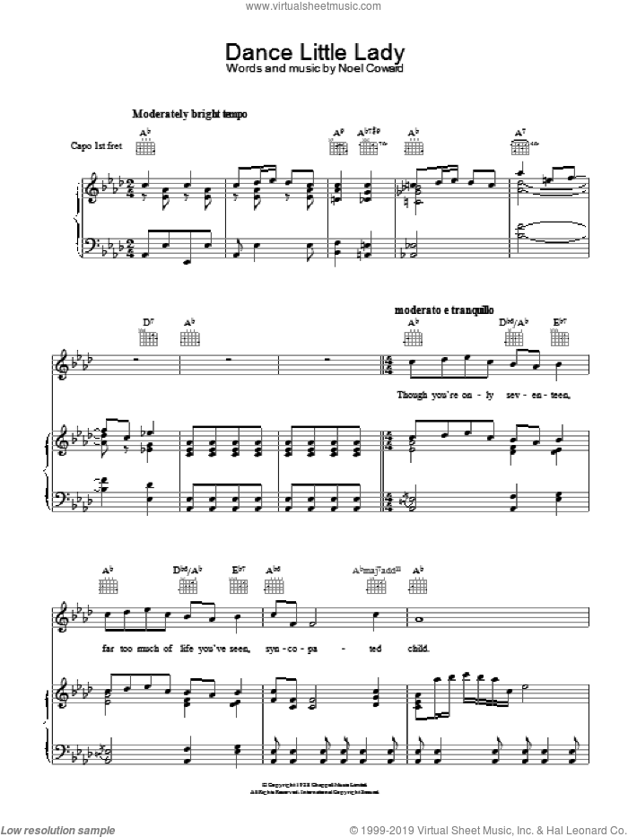Dance Little Lady sheet music for voice, piano or guitar by Noel Coward, intermediate skill level