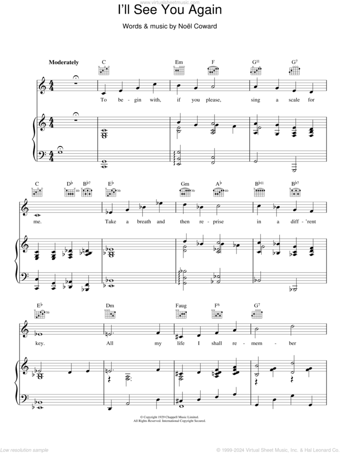 I'll See You Again sheet music for voice, piano or guitar by Noel Coward, intermediate skill level