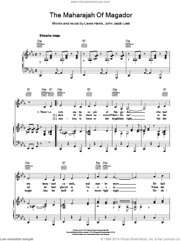 The Maharajah Of Magador sheet music for voice, piano or guitar by Vaughn Monroe, Harry Lewis and John Jacob Loeb, intermediate skill level