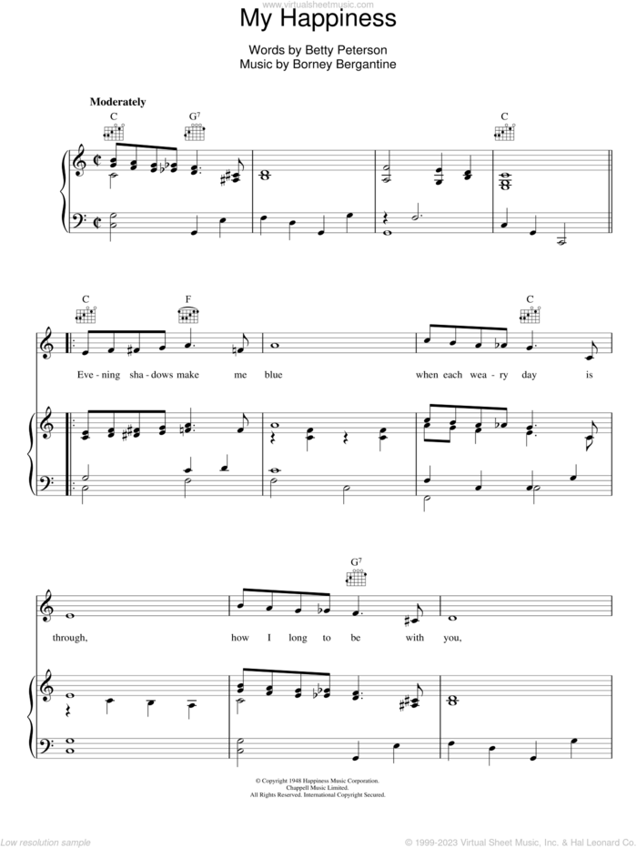 My Happiness sheet music for voice, piano or guitar by Connie Francis, Betty Peterson and Borney Bergantine, intermediate skill level