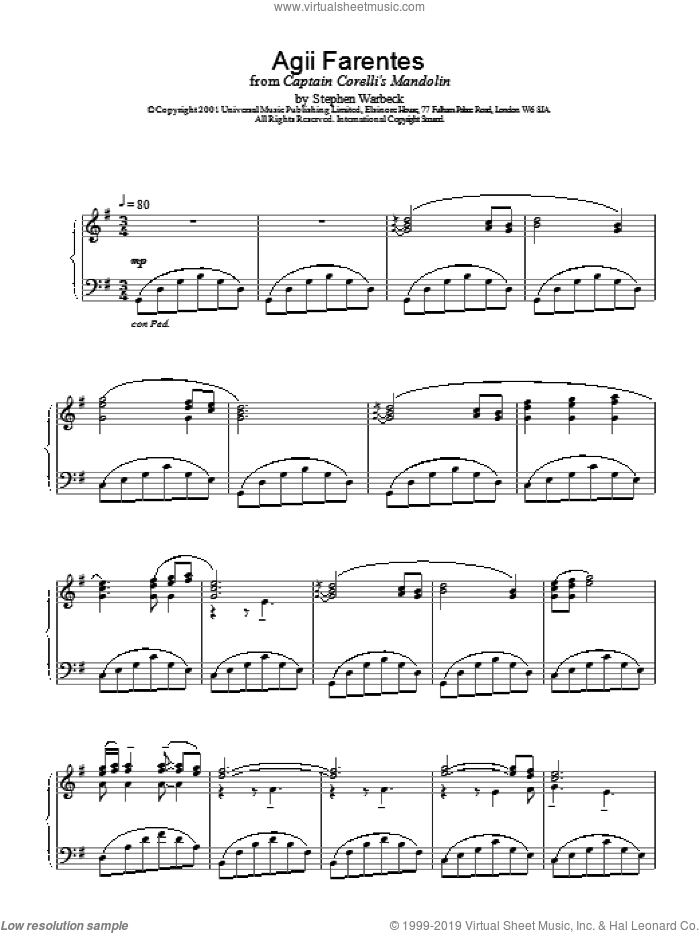 Agii Fanentes sheet music for piano solo by Stephen Warbeck, intermediate skill level