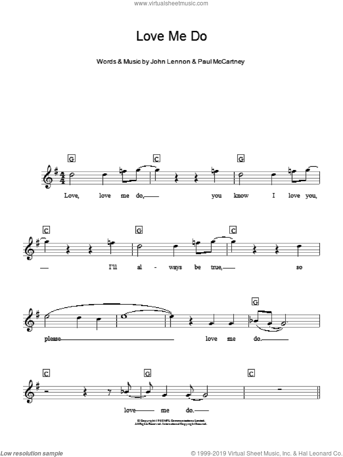 Love Me Do sheet music for piano solo (chords, lyrics, melody) by The Beatles, John Lennon and Paul McCartney, intermediate piano (chords, lyrics, melody)