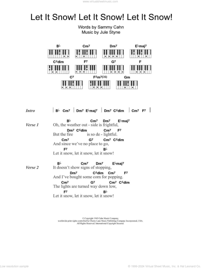 Let It Snow! Let It Snow! Let It Snow! sheet music for piano solo (chords, lyrics, melody) by Doris Day, Jule Styne and Sammy Cahn, intermediate piano (chords, lyrics, melody)