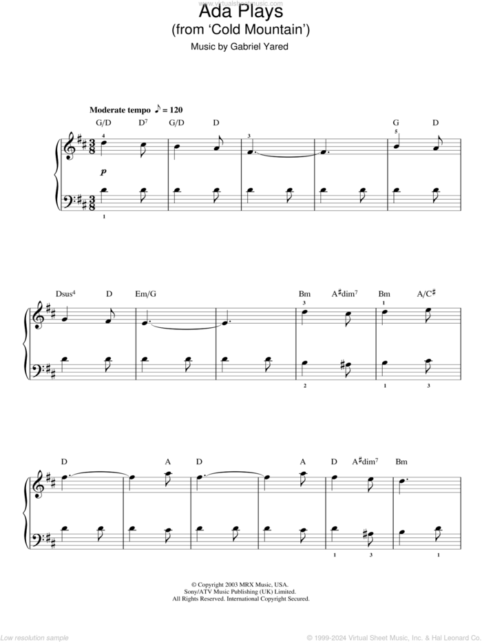 Ada Plays, (easy) sheet music for piano solo by Gabriel Yared and Cold Mountain (Movie), easy skill level