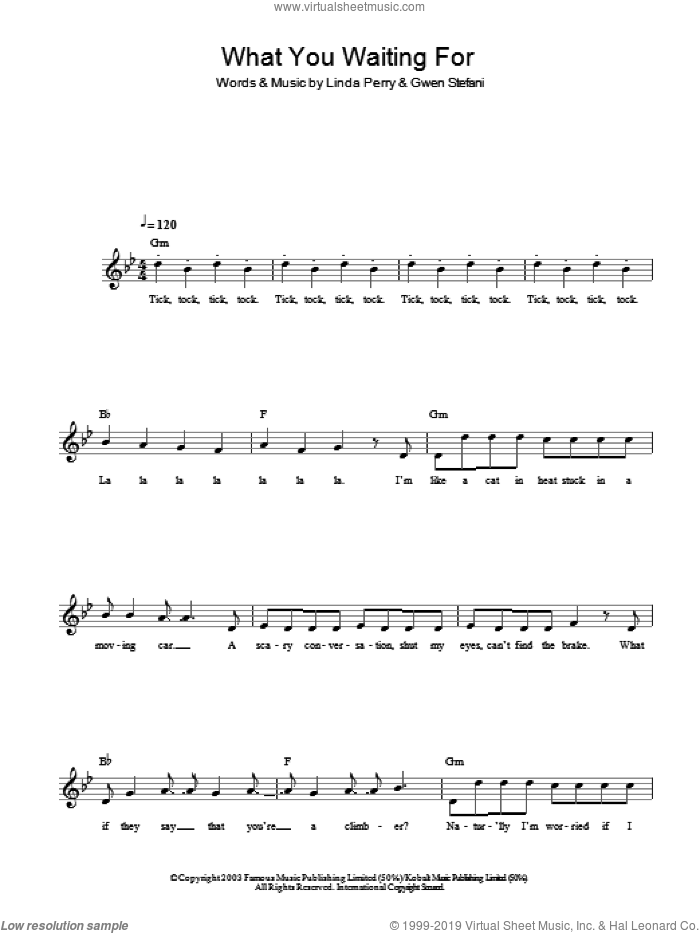 What You Waiting For sheet music for piano solo by Gwen Stefani and Linda Perry, easy skill level