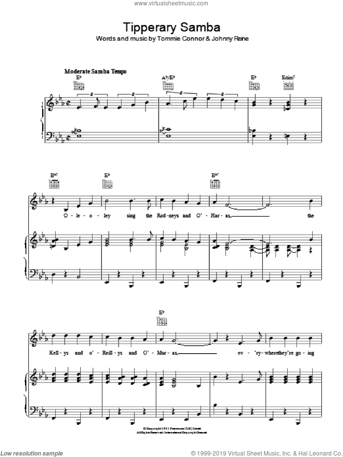 Tipperary Samba sheet music for voice, piano or guitar by Edmundo Ros, Johnny Reine and Tommie Connor, intermediate skill level