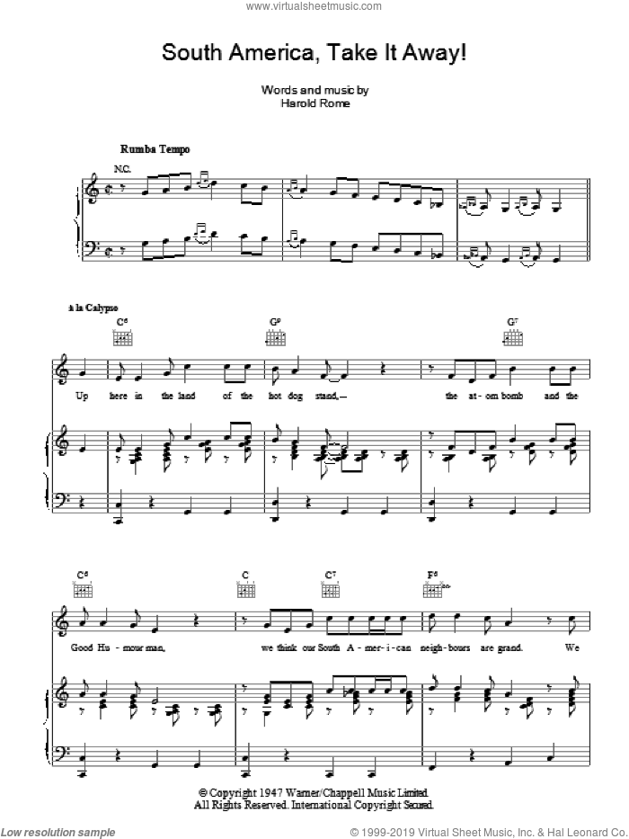 South America, Take It Away! sheet music for voice, piano or guitar by Bing Crosby and Harold Rome, intermediate skill level