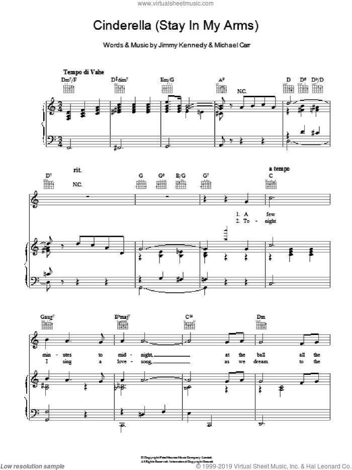 Cinderella (Stay In My Arms) sheet music for voice, piano or guitar by Glenn Miller, Jimmy Kennedy and Michael Carr, intermediate skill level