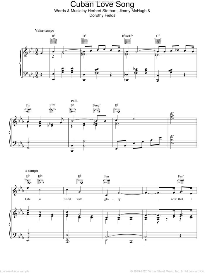 Cuban Love Song sheet music for voice, piano or guitar by Dorothy Fields, Herbert Stothart and Jimmy McHugh, intermediate skill level