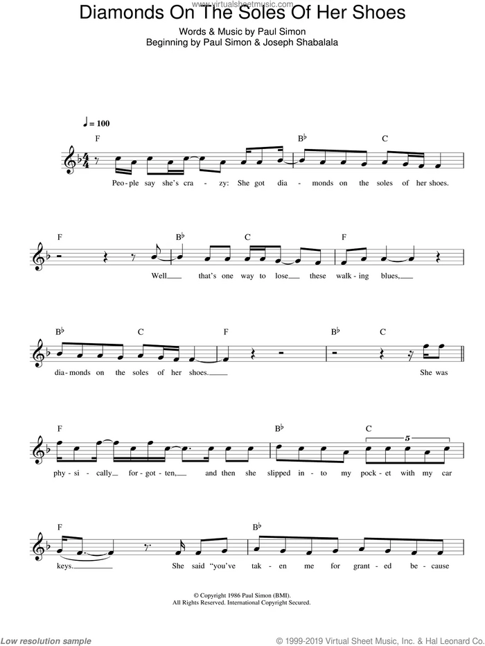 Diamonds On The Soles Of Her Shoes sheet music for voice and other instruments (fake book) by Paul Simon, intermediate skill level