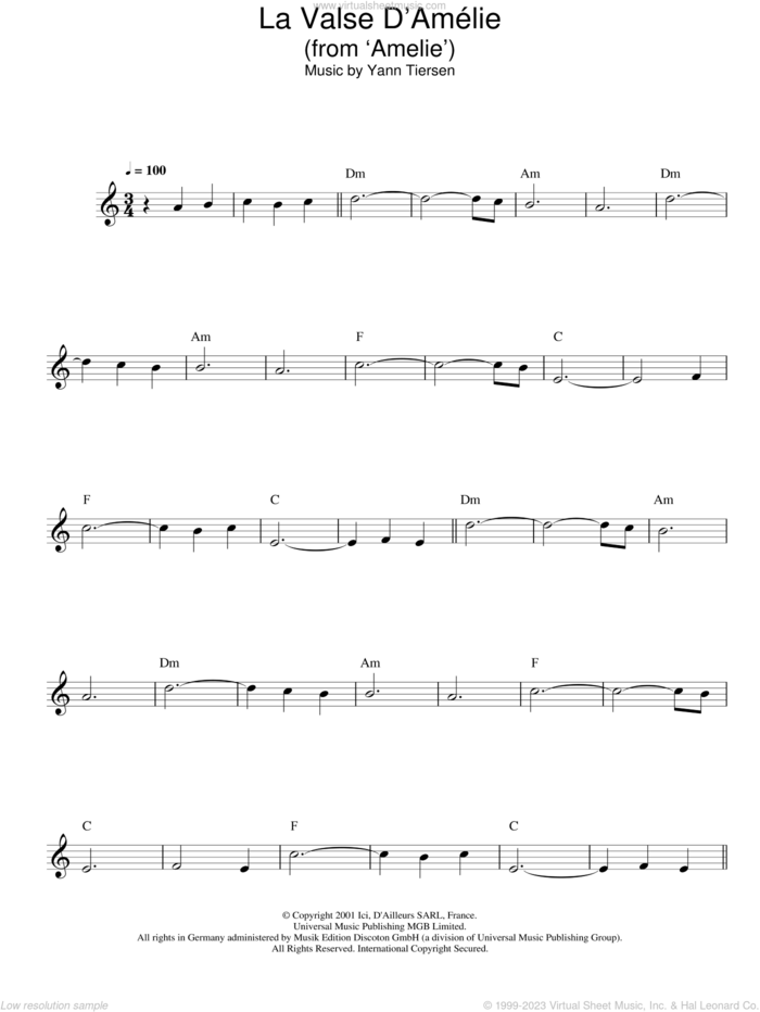 La Valse D'Amelie sheet music for voice and other instruments (fake book) by Yann Tiersen, intermediate skill level