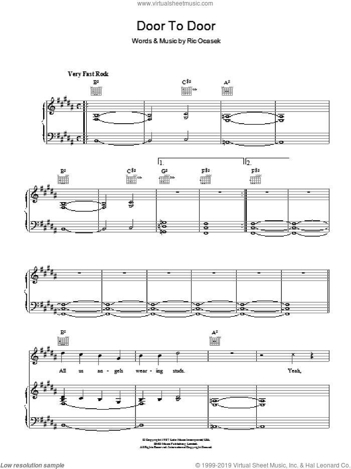 Door To Door sheet music for voice, piano or guitar by The Cars and Ric Ocasek, intermediate skill level