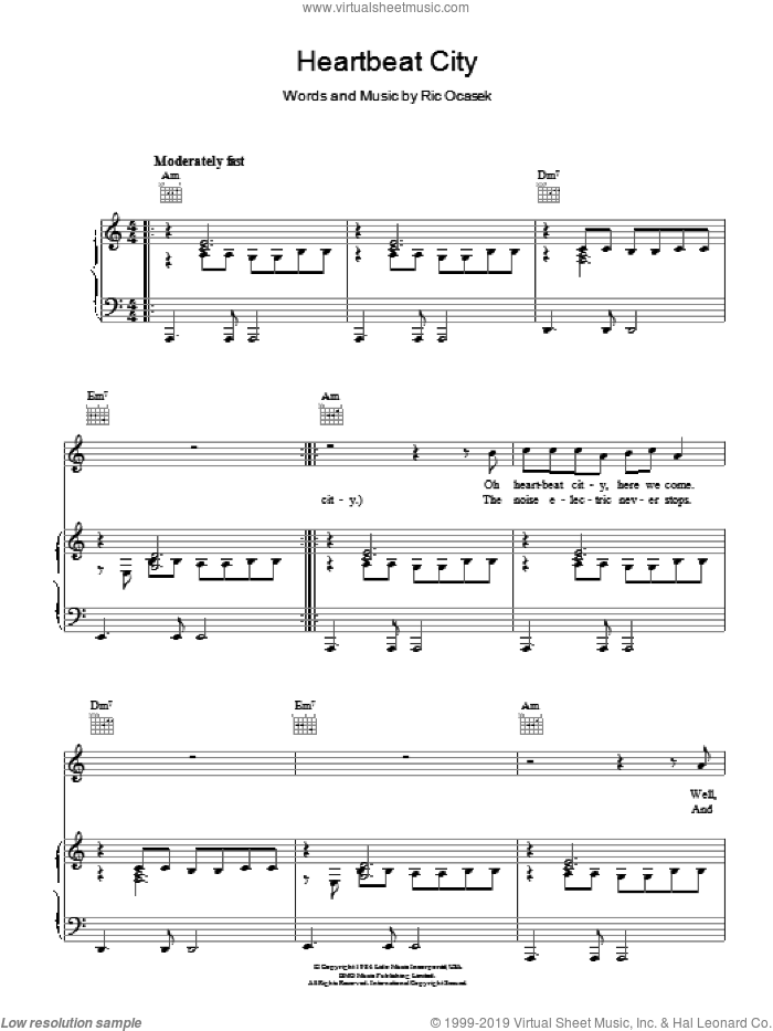 Heartbeat City sheet music for voice, piano or guitar by The Cars and Ric Ocasek, intermediate skill level