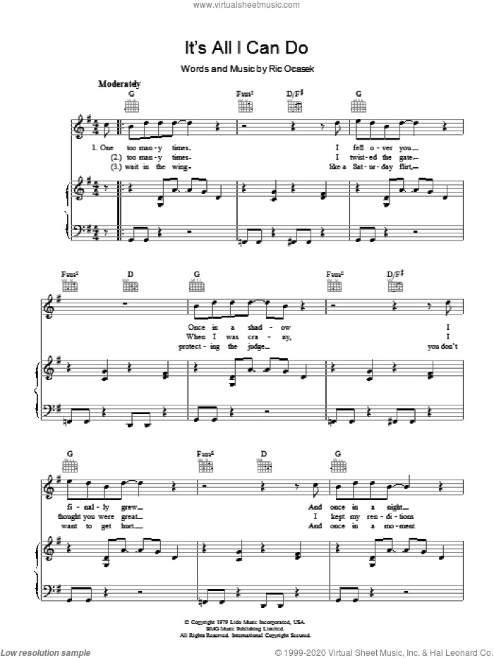 It's All I Can Do sheet music for voice, piano or guitar by The Cars and Ric Ocasek, intermediate skill level