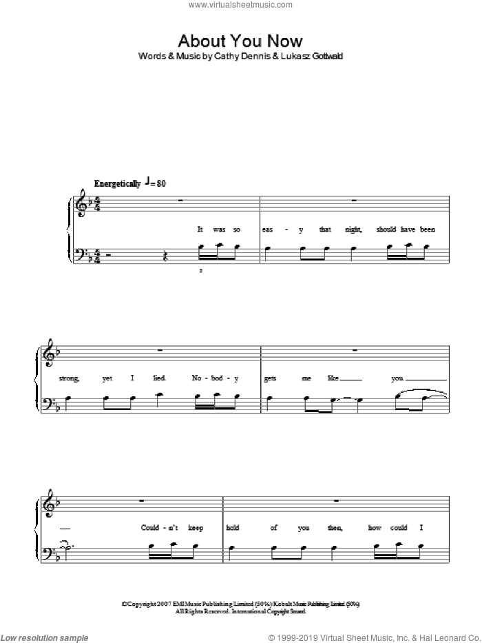 About You Now sheet music for piano solo by The Sugababes, Cathy Dennis and Lukasz Gottwald, easy skill level