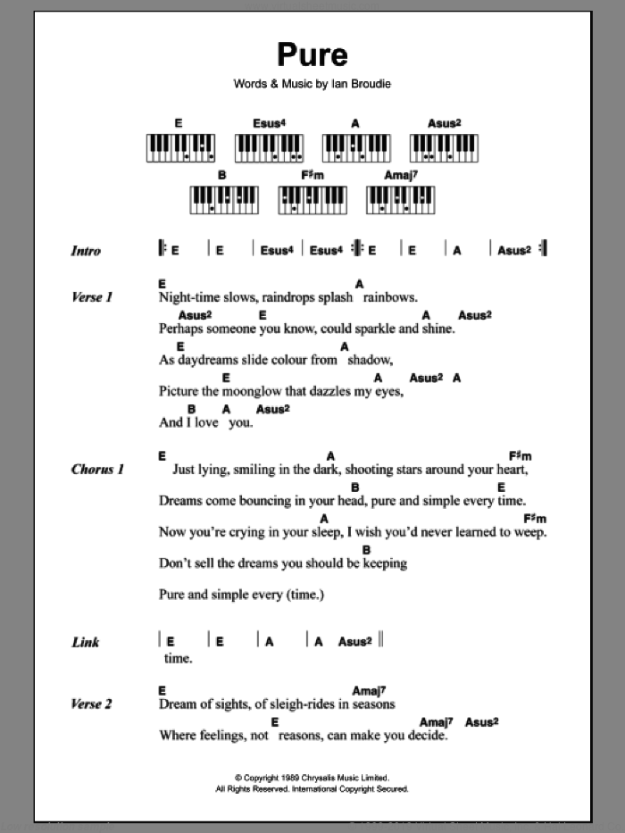 Pure sheet music for piano solo (chords, lyrics, melody) by The Lightning Seeds and Ian Broudie, intermediate piano (chords, lyrics, melody)