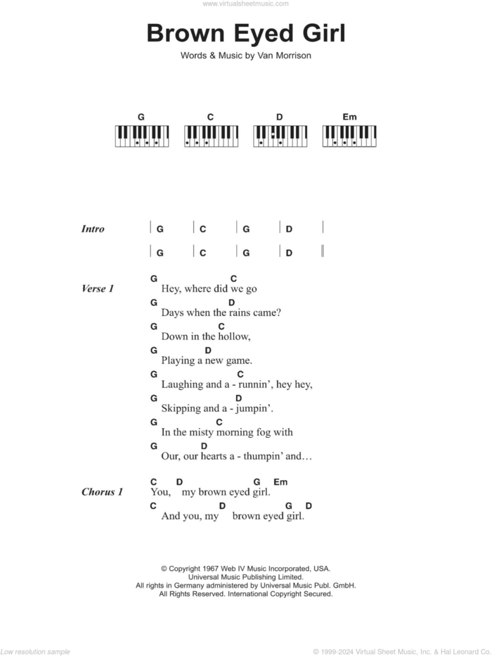 Brown Eyed Girl sheet music for piano solo (chords, lyrics, melody) by Van Morrison, intermediate piano (chords, lyrics, melody)