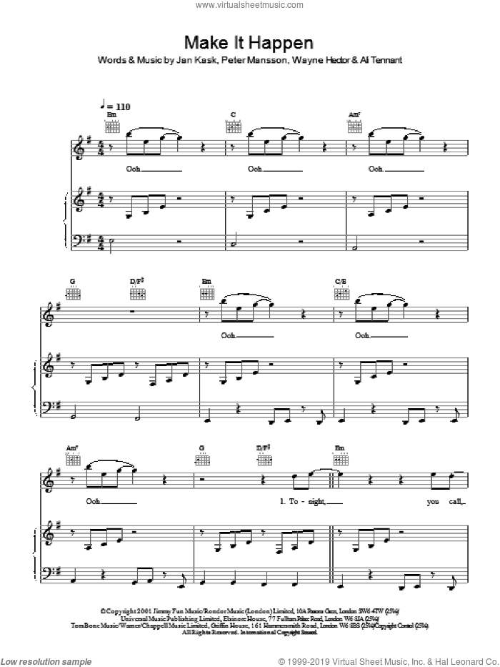 Make It Happen sheet music for voice, piano or guitar by Wayne Hector, Miscellaneous, Jan Kask and Peter Mansson, intermediate skill level