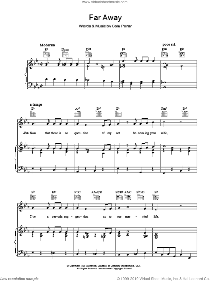 Far Away sheet music for voice, piano or guitar by Cole Porter, intermediate skill level